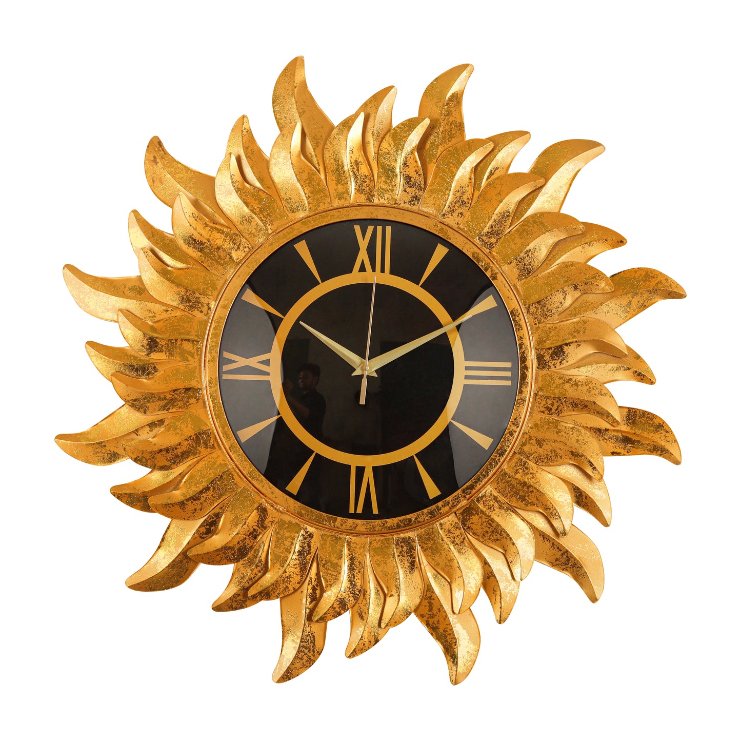 Golden Sunfire Roman Wall Clock