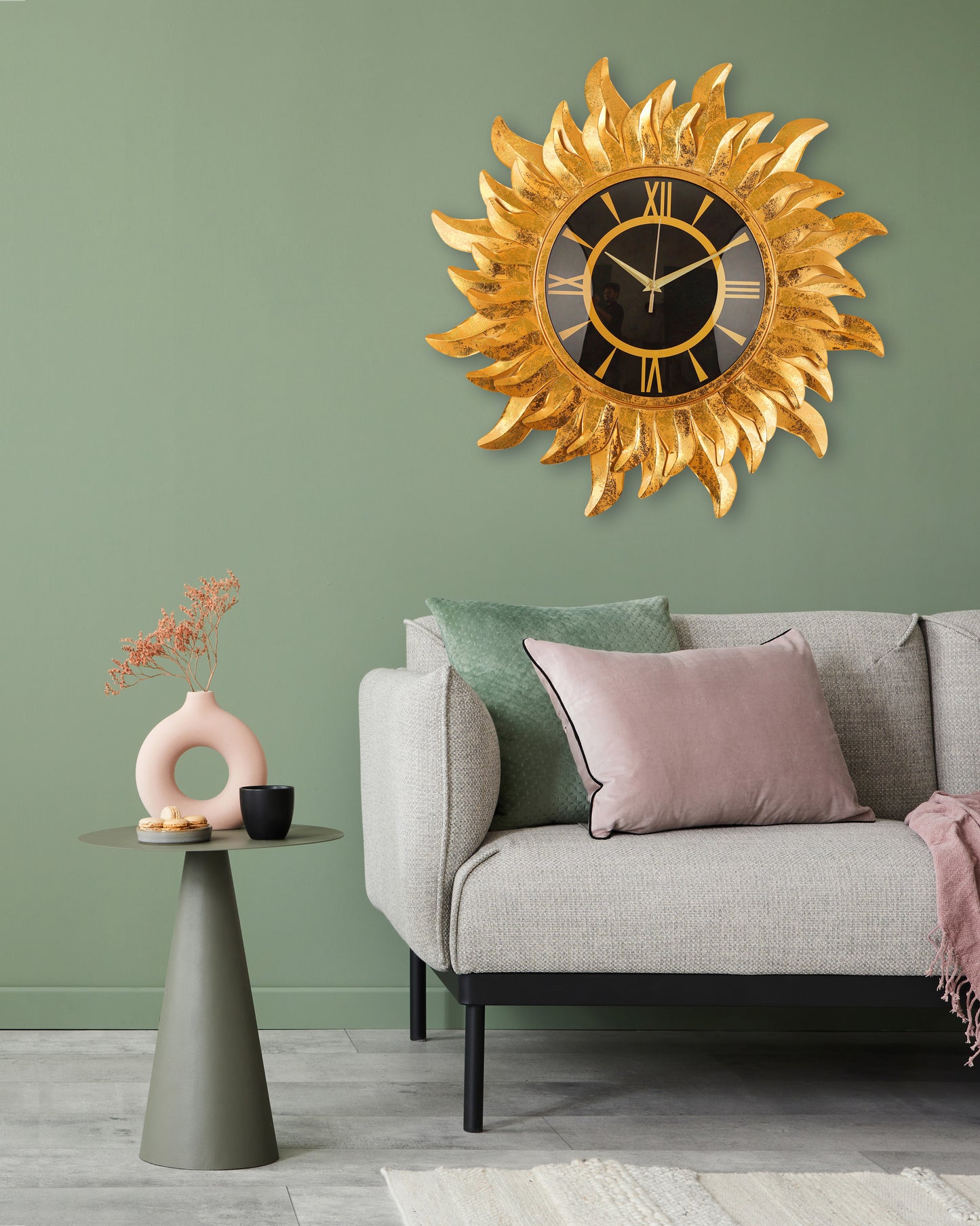 Golden Sunfire Roman Wall Clock