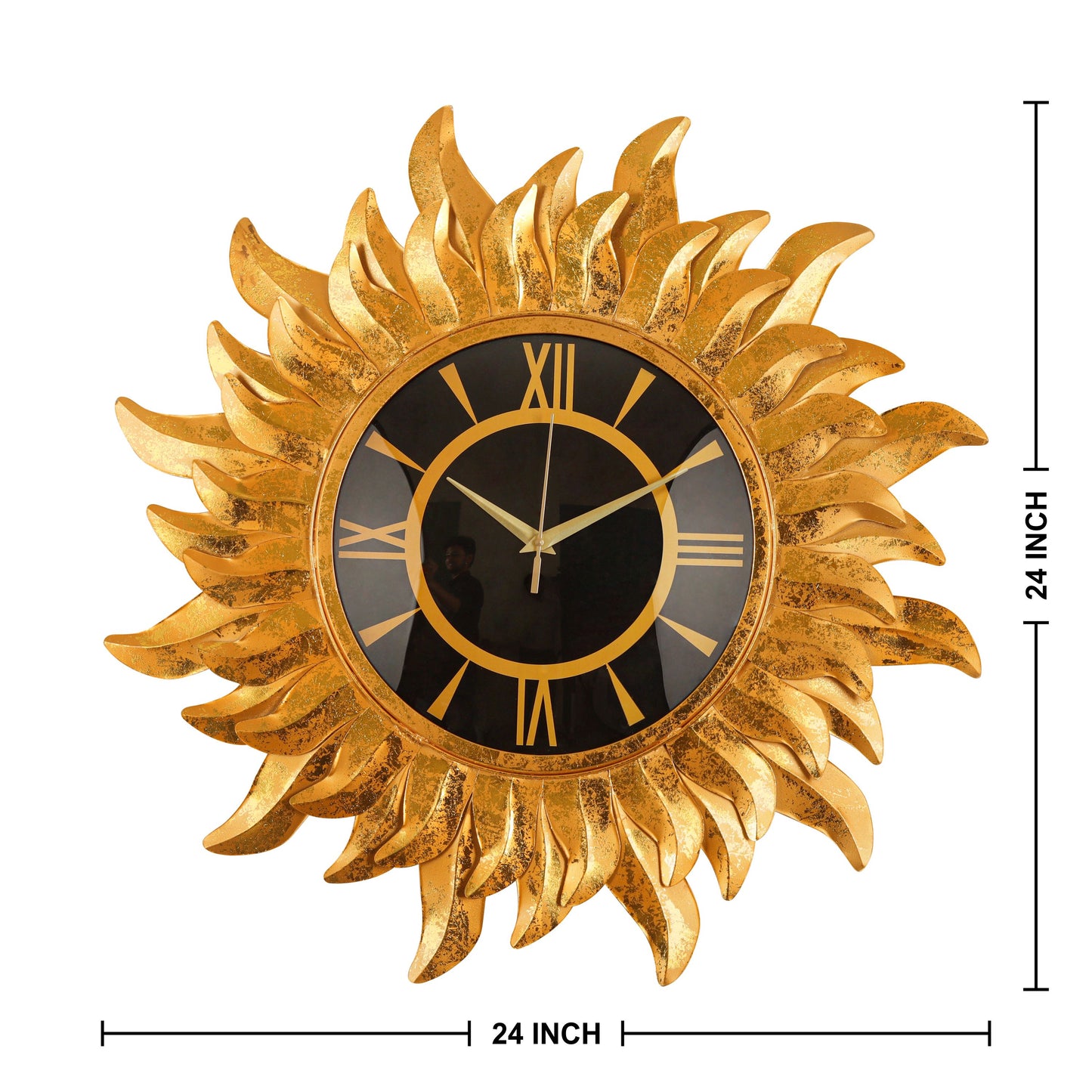 Golden Sunfire Roman Wall Clock