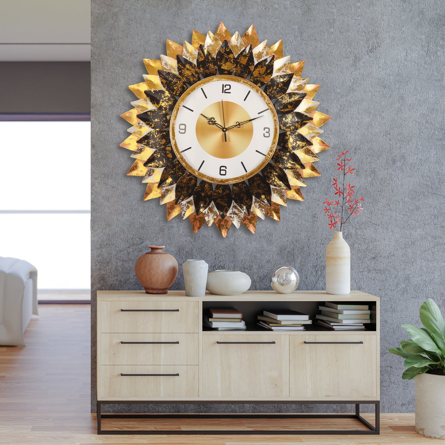 Floral Symphony Copper Wall Clock